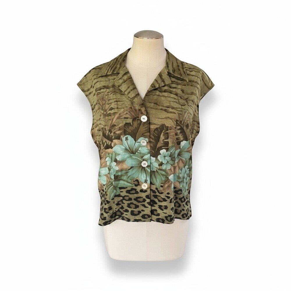 Scarlett Animal Print Button Down Blouse Size 11/12